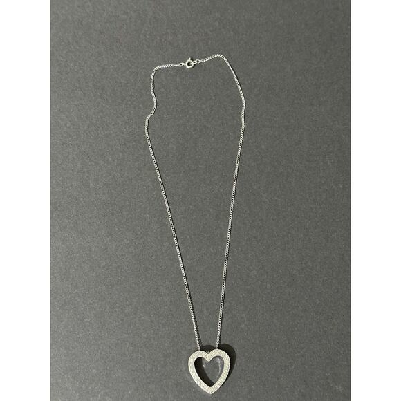 Sterling Heart Swarovski Open Heart Clear Crystal Necklace And Chain Sweetheart - Picture 8 of 10
